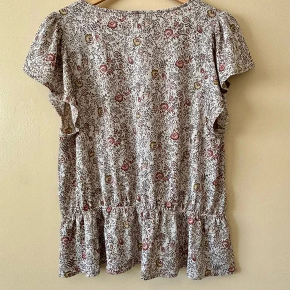 Melloday| Romantic Feminine V-Neck Peplum Short Sleeve Floral Blouse Size Large - Picture 5 of 7